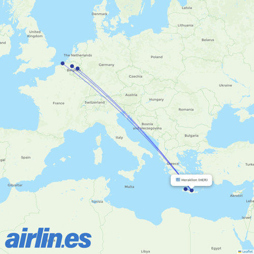 TUI Airlines Belgium at HER route map