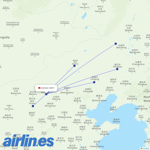 Genghis Khan Airlines at HET route map