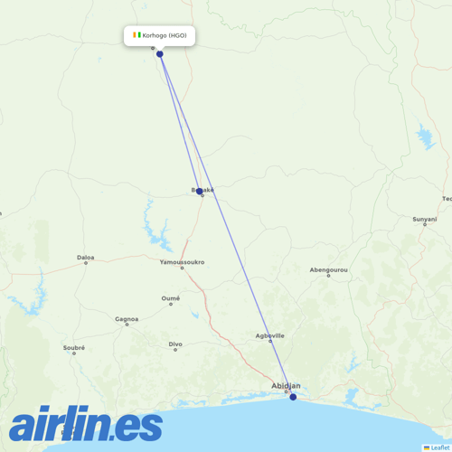 Air Cote D'Ivoire at HGO route map