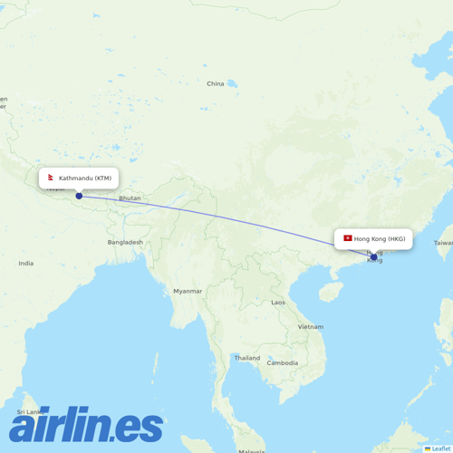 Nepal Airlines at HKG route map