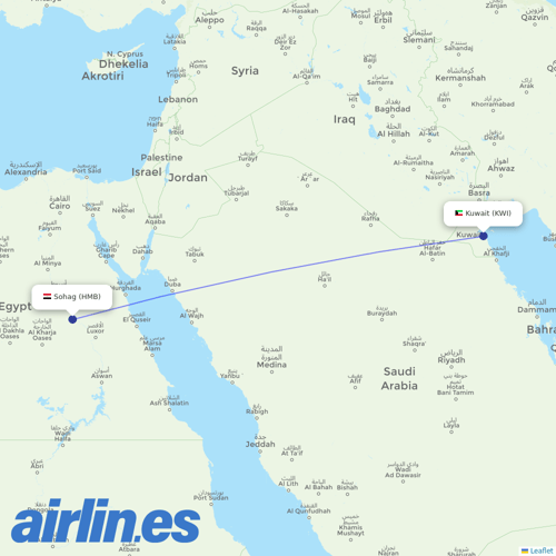 Jazeera Airways at HMB route map
