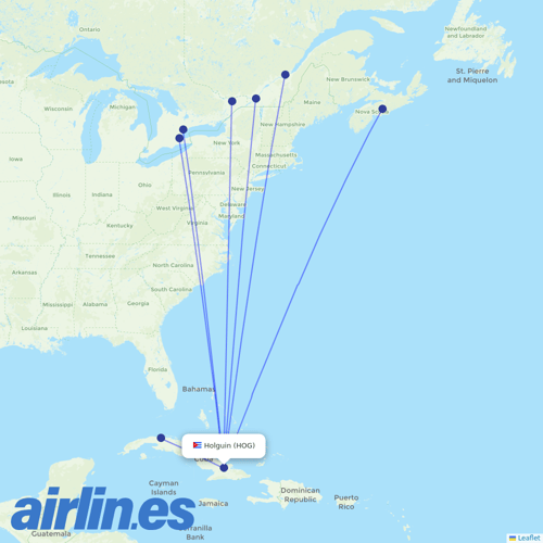 Sunwing Airlines at HOG route map