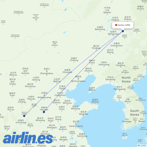 Donghai Airlines at HRB route map