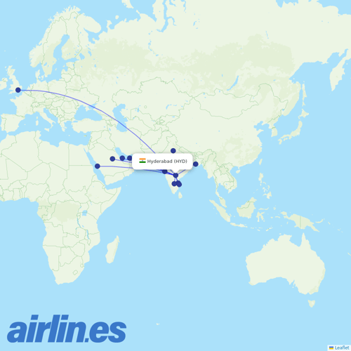 Air India at HYD route map