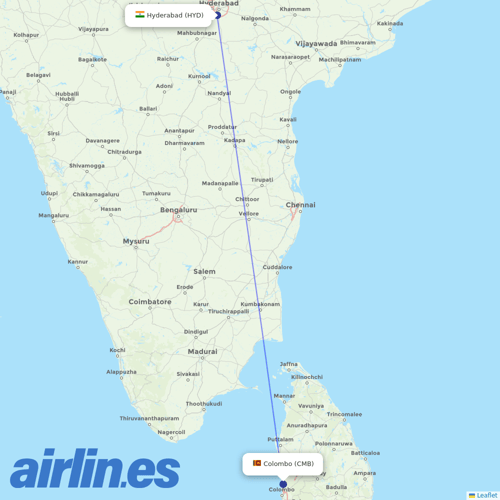 SriLankan Airlines at HYD route map