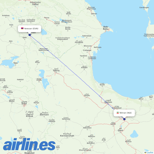 Armenia Airways at IKA route map