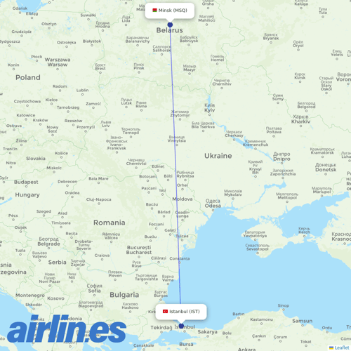 Belavia at IST route map