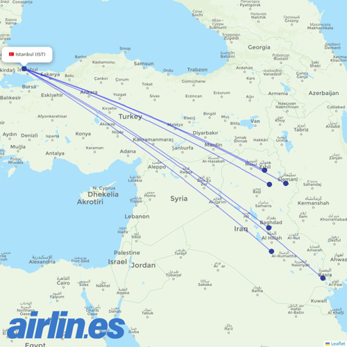 Iraqi Airways at IST route map
