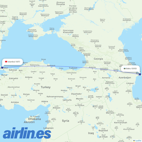 AZAL Azerbaijan Airlines at IST route map