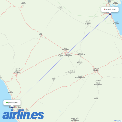 Kuwait Airways at JED route map