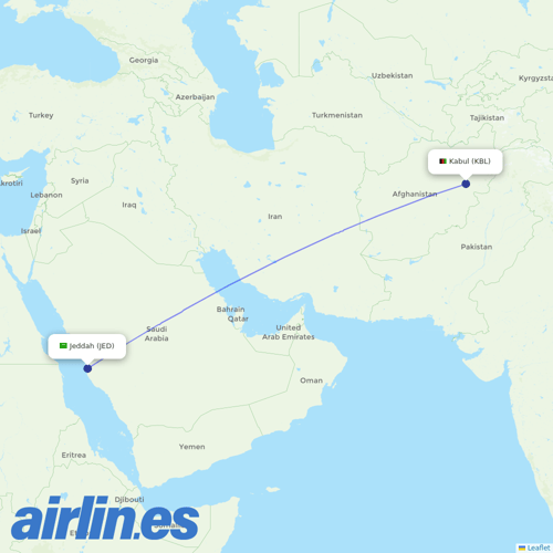 Kam Air at JED route map