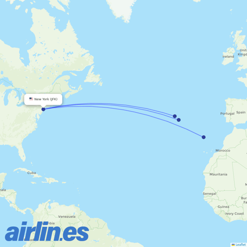 Azores Airlines at JFK route map