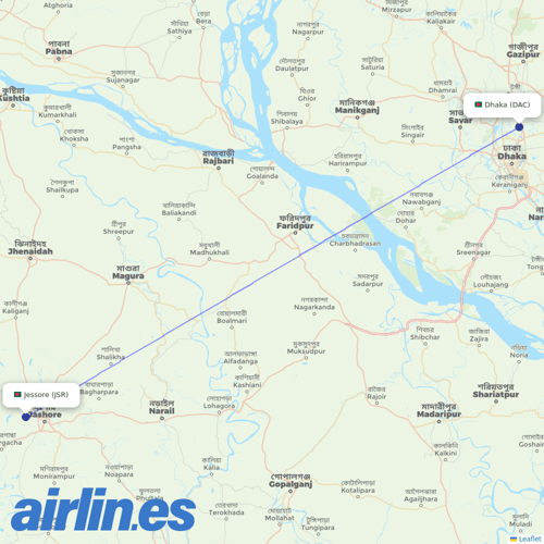 US-Bangla Airlines at JSR route map