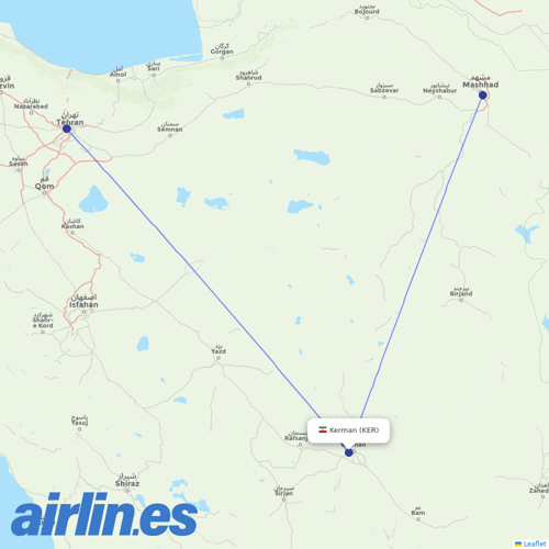 Mahan Air at KER route map