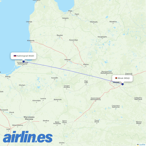 Belavia at KGD route map