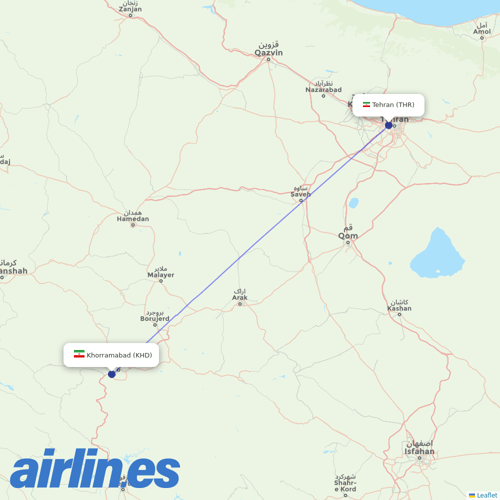 Mahan Air at KHD route map