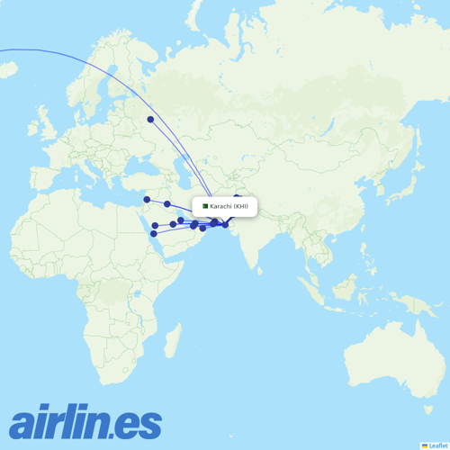 Pakistan International Airlines at KHI route map