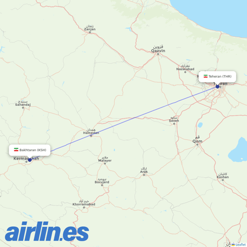 Iran Aseman Airlines at KSH route map