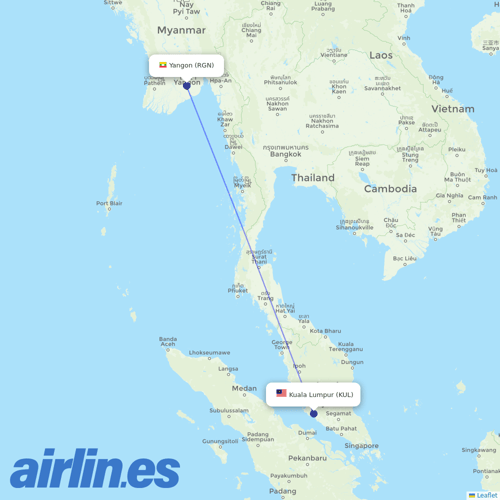 Myanmar Airways International at KUL route map