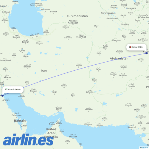 Kam Air at KWI route map