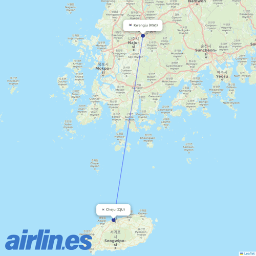 Korean Air at KWJ route map