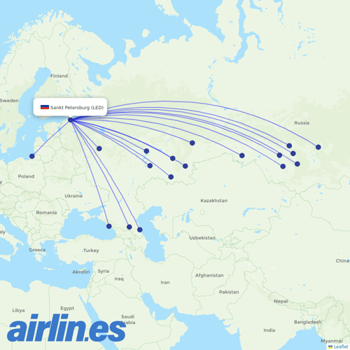 Nordwind Airlines at LED route map