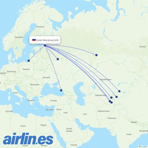 Ural Airlines at LED route map