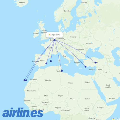 TUI Airlines Belgium at LGG route map