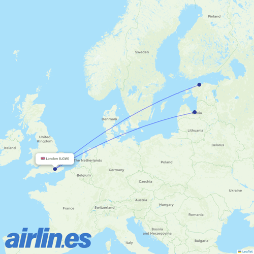 Air Baltic at LGW route map