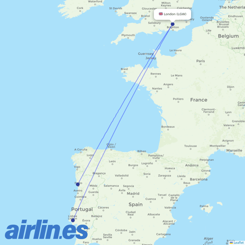 TAP Portugal at LGW route map