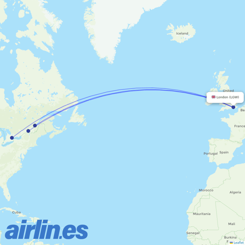 Air Transat at LGW route map