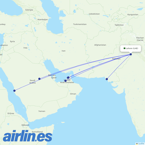 Airblue at LHE route map