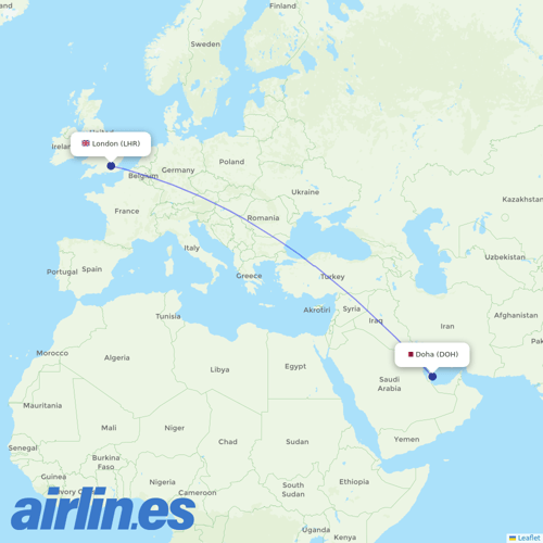 Qatar Airways at LHR route map