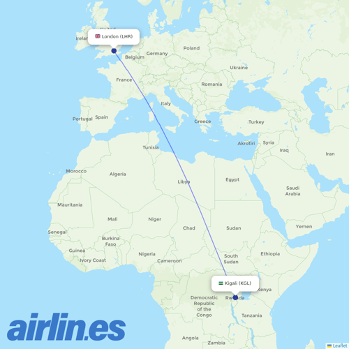 RwandAir at LHR route map