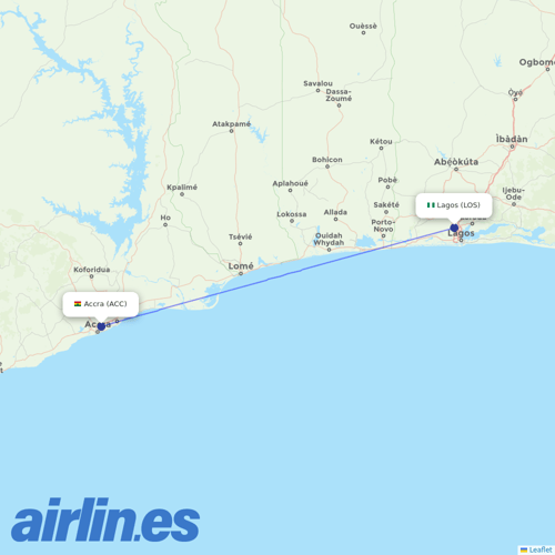 Africa World Airlines at LOS route map