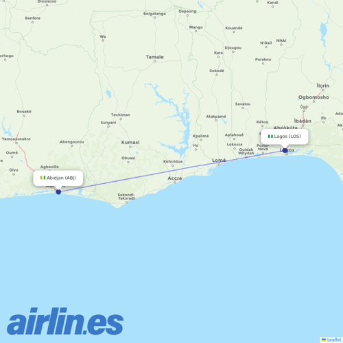 Air Cote D'Ivoire at LOS route map