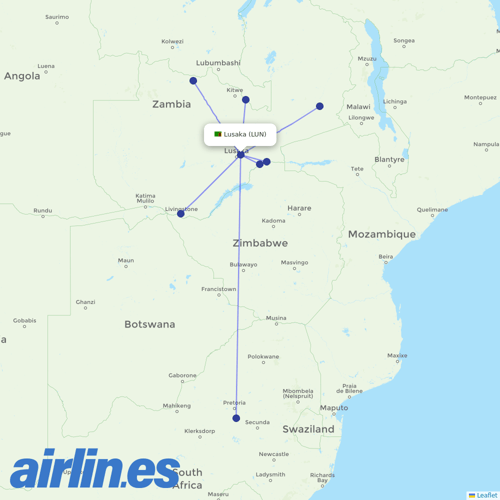 Proflight Zambia at LUN route map