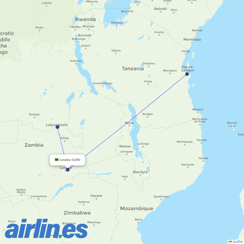 Air Tanzania at LUN route map