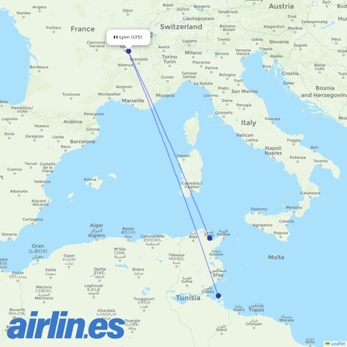 Nouvelair Tunisie at LYS route map