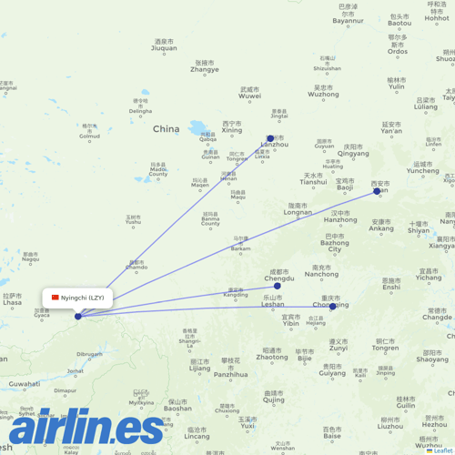 Tibet Airlines at LZY route map