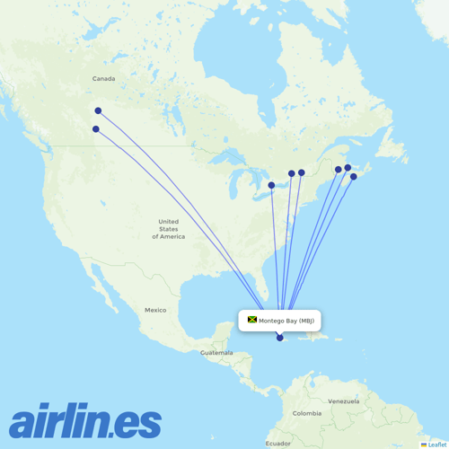 Sunwing Airlines at MBJ route map