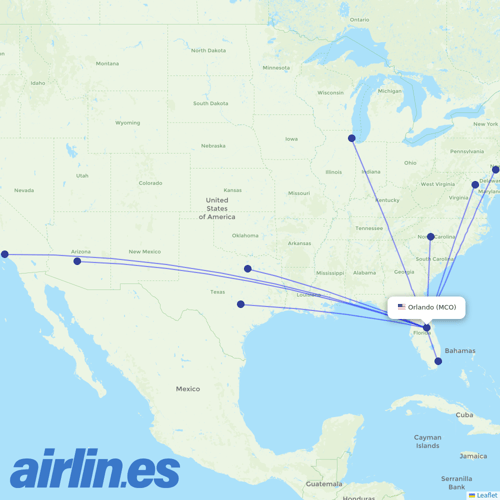 American Airlines at MCO route map