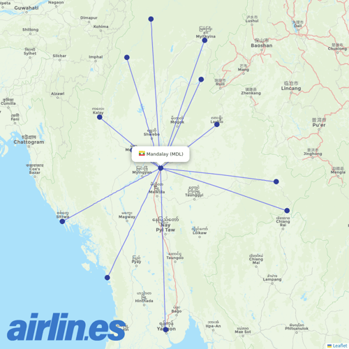 Myanmar National Airlines at MDL route map