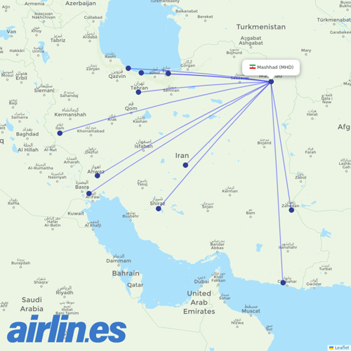 Iran Aseman Airlines at MHD route map