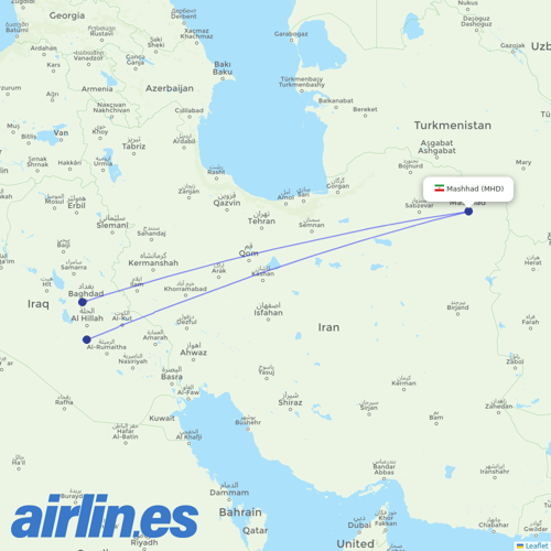 Iraqi Airways at MHD route map