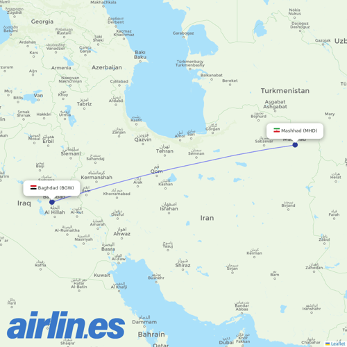 Fly Baghdad at MHD route map