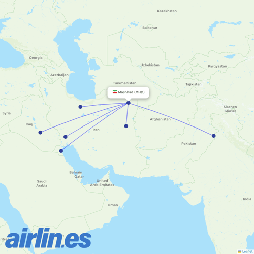Iran Air at MHD route map