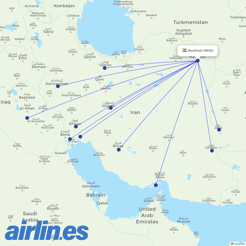 Qeshm Air at MHD route map