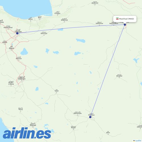 Mahan Air at MHD route map
