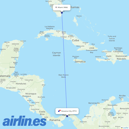 Copa Airlines at MIA route map